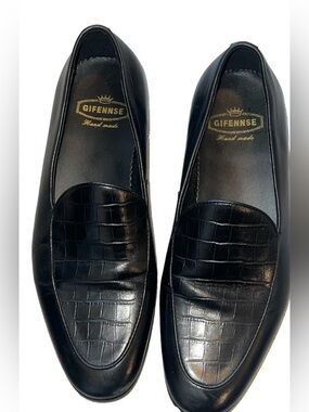 GIFENNSE Handcrafted Men's Dress Leather Loafers Shoes Croc Slip On Black 9